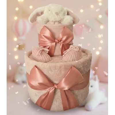Brumlík dvoupatrový plenkový dort Zajíček pudrový – Zboží Dáma