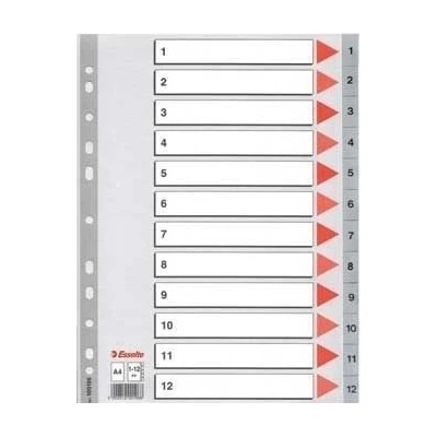 ESSELTE Rejstříky, šedá, A4, plast, 1-12, ESSELTE 400436