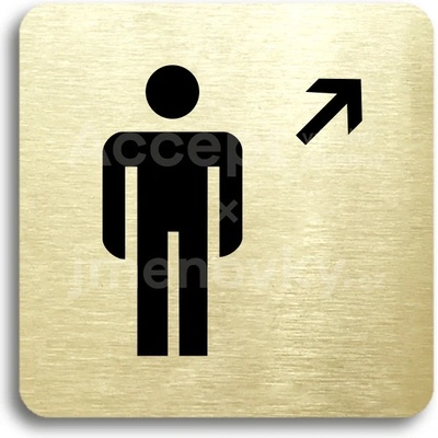 ACCEPT Piktogram WC muži vpravo nahoru - zlatá tabulka - černý tisk bez rámečku