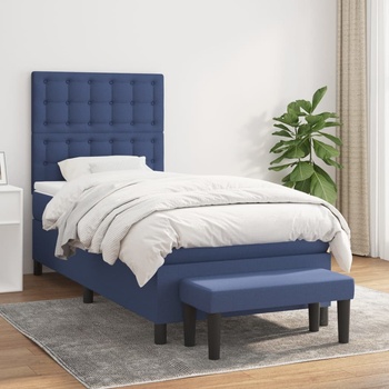 vidaXL Боксспринг легло с матрак, синя, 90x200 см, плат (3136891)