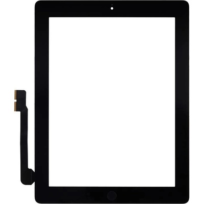 Dotykové sklo (digitizér) iPad 3 / iPad 4 s předinstalovaným Home Button flex kabelem – Aftermarket Plus – černé IPD1464