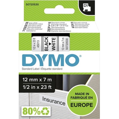 Páska Dymo D1 12mm x 7m, černý tisk/bílý podklad, 45013, S0720530