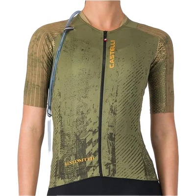 Castelli Дамска фланелка с къс ръкав за колоездене Castelli Women's Unlimited Pro 2 Jersey Cycling jersey - Forest Green / Elmwood / Vivid Ora (156-2750-0113)