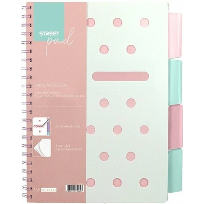 Spirálový blok A5, 100l, linkovaný - StreetPad Pink (mix)