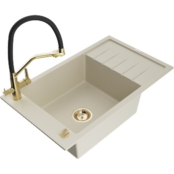 Mexen Elias гранитна мивка с 1 корито с отцедник и кухненски смесител Duo, бежов - 6511-69-671701-57-G (6511-69-671701-57-G)