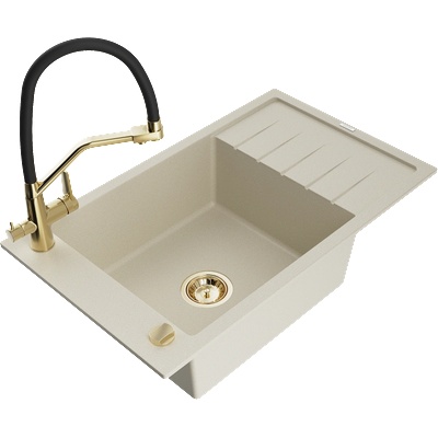 Mexen Elias гранитна мивка с 1 корито с отцедник и кухненски смесител Duo, бежов - 6511-69-671701-57-G (6511-69-671701-57-G)