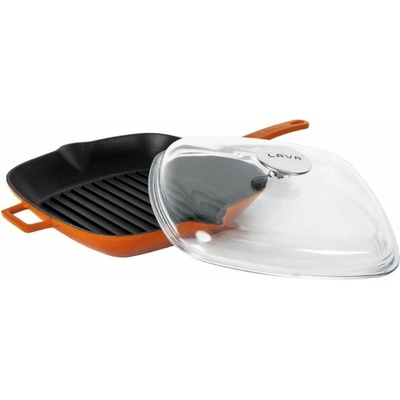 LAVA Metal Grilovací litinová pánev s víkem, oranžová, 28 x 28 cm LVPGT2828K3OR