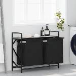 vidaXL Кош за пране, 2 отделения, с рафт, сив, цвят Сонома (859078)