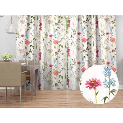 Biante Bavlněný závěs Sandra SA-667 Velké luční kvítí na bílém 150x230 cm