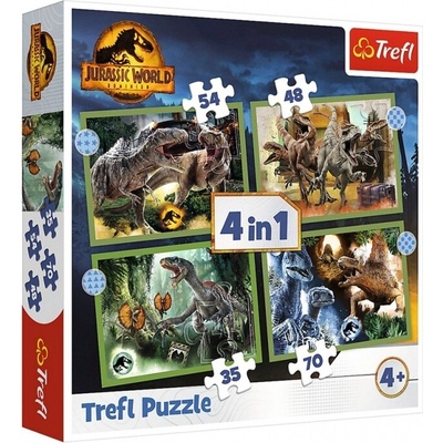 Trefl DINOSAUŘI JURSKÝ SVĚT 4 V 1 MIX 35,48,54 A 70 DÍLKŮ
