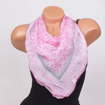 Image 1 of Нежно фишу в бяло с розови елементи и надписи