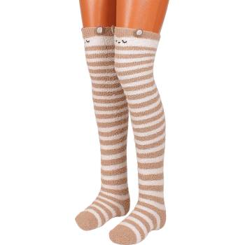 Image 1 of Дамски пухкави 7/8 чорапи на райе в бяло и капучино