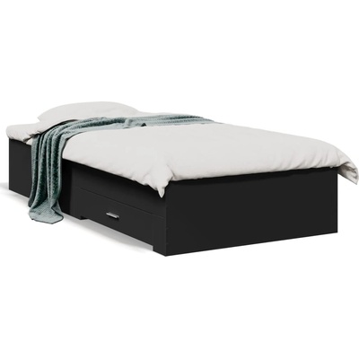 vidaXL Рамка за легло с чекмеджета, черна, 75x190 см, инженерно дърво (3280441)