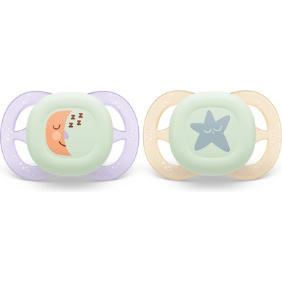 Philips Ортодонтични залъгалки за новородени Philips Avent Ultra Start Night 0-2 м, два броя дизайн луна/звезда