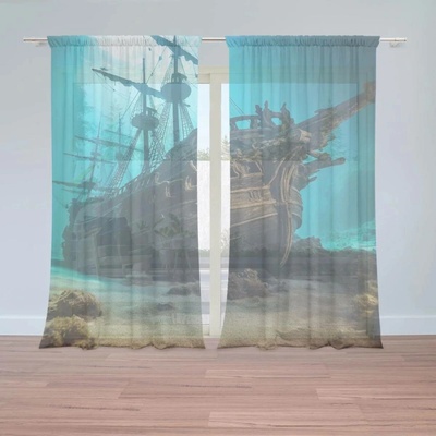 Sablio Záclony Vrak dřevěné lodi na dně moře: 2ks 150x250cm