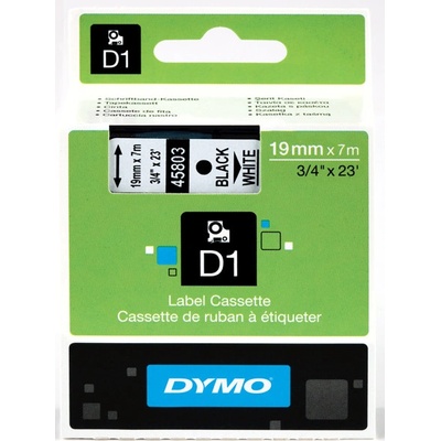 Páska Dymo D1 19 mm x 7m, černý tisk/bílý podklad, 45803, S0720830