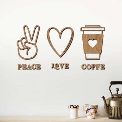 dřevo života Dřevěná dekorace na zeď Peace, love, coffee Rozměry (cm): 80x40, Zvolte barvu dekoru: Horský dub