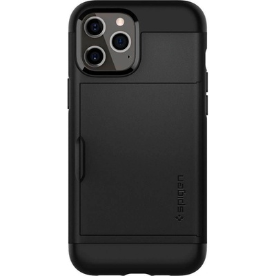 Spigen Slim Armor CS Case - хибриден кейс с отделение за кр. карти и най-висока степен на защита за iPhone 12, iPhone 12 Pro (черен)