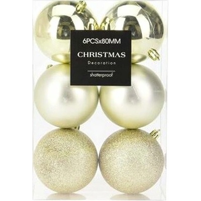 LAALU Vánoční ozdoby koule champagne mix 8 cm 6 ks