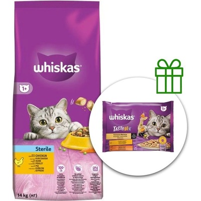 Whiskas Стерилизиран за котки 14 кг + Tasty mix 4x85 g безплатно