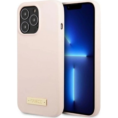 GUESS Кейс Guess GUHMP13XSPLP за iPhone 13 Pro Max 6.7", розов / розов, твърд, съвместим с MagSafe, Silicone Logo Plate (3666339056889)
