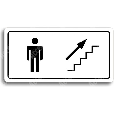 ACCEPT Piktogram WC MUŽI VPRAVO NAHORU - bílá tabulka - černý tisk