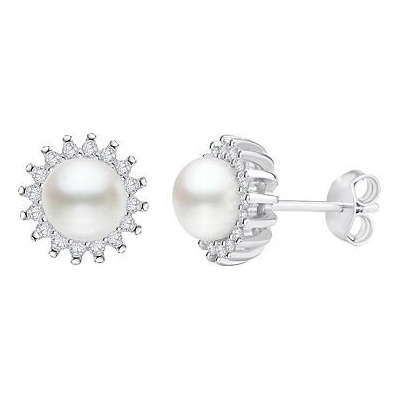 Silvego Decentné strieborné náušnice VERA s prírodnou bielou perlou a puzetou LPS1166EP