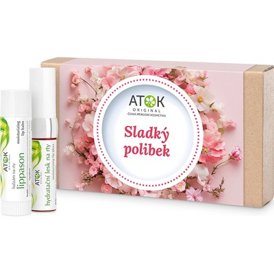 Original ATOK Hydratační lesk na rty 7,5 ml + Balzám na rty Lippason 6 ml Sladký polibek dárková sada