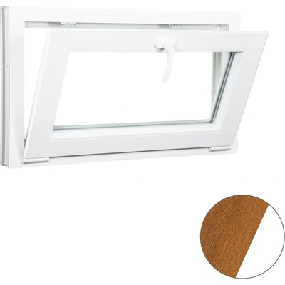 Aluplast Sklopné plastové okno zlatý dub/bílé 1100 x 420 mm Dvojsklo Ug= 1,1