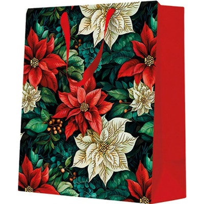 Darčeková taška stredná - Poinsettia on black 20 x 10 x 25 cm