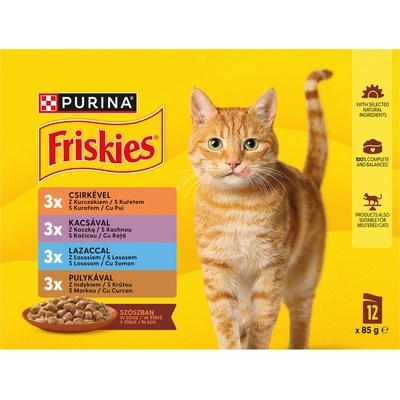Friskies kuře kachna losos krůta ve šťávě 12 x 85 g