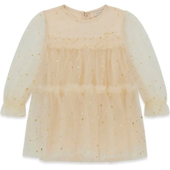 Guess Нежна тюлена рокля за мини момиче в бежово със златисти детайли и цип на гърба Guess