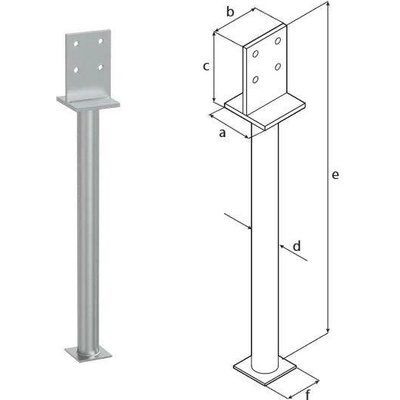 Domax zapuštěná patka sloupku typu U Žárový zinek (ZNO) PSW R500 90 - 90 x 90 x 130 x 8.0 mm
