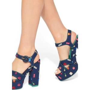 Kurt Geiger London сандали с висок ток Embroidery Platform Navy Canvas (5855484339)