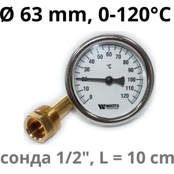WATTS TB63-100 0-120°C 1/2" Термометър със сонда 100mm (TB63100120)