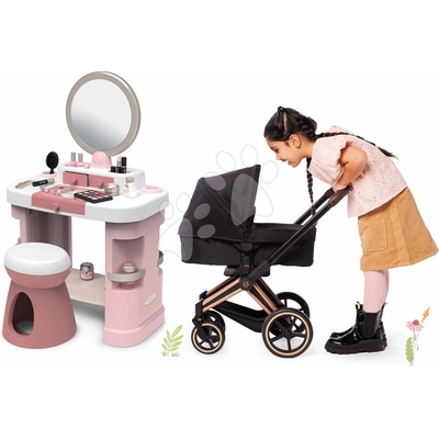 My Beauty Dressing Set kozmetický stolík a kočík trojkombinácia Table Smoby so stoličkou a nastaviteľným zrkadlom