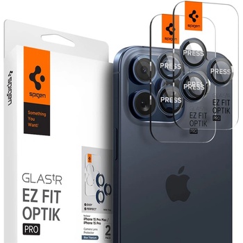 Spigen Glass tR EZ Fit Optik Pro Lens Protector 2 Pack - 2 комплекта предпазни стъклени лещи за камерата на iPhone 16 Pro, iPhone 16 Pro Max, iPhone 15 Pro, iPhone 15 Pro Max, iPhone 14 Pro, iPhone 14