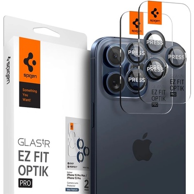 Spigen Glass tR EZ Fit Optik Pro Lens Protector 2 Pack - 2 комплекта предпазни стъклени лещи за камерата на iPhone 16 Pro, iPhone 16 Pro Max, iPhone 15 Pro, iPhone 15 Pro Max, iPhone 14 Pro, iPhone 14