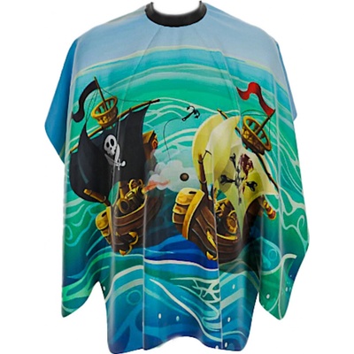 BARBERTIME Pirate Ships Child Cape dětská barber pláštěnka pirátské lodě modrá
