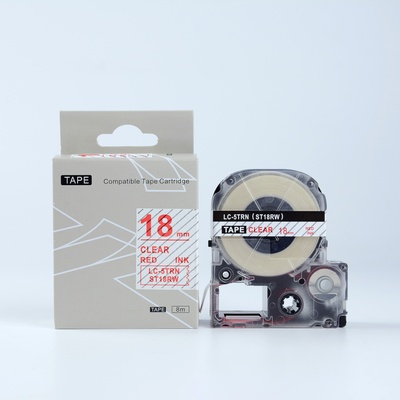 Compatible Epson LK-5TRN, ST18RW, 18mm x 9m, червен печат / прозрачен фон, съвместима лента (LKST18RW)