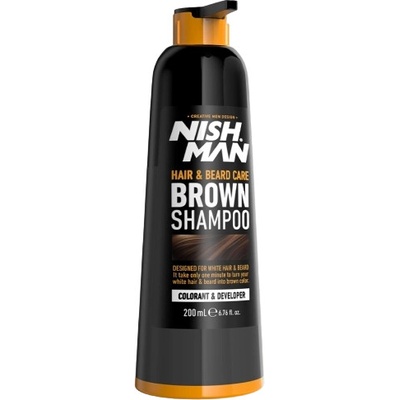 NishMan farbiaci šampón na vlasy a bradu hnedý 200 ml