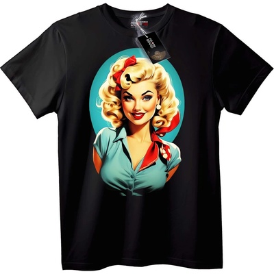 NOONEBRAND Тениска Ретро Pin-Up Момиче - 6XL, White