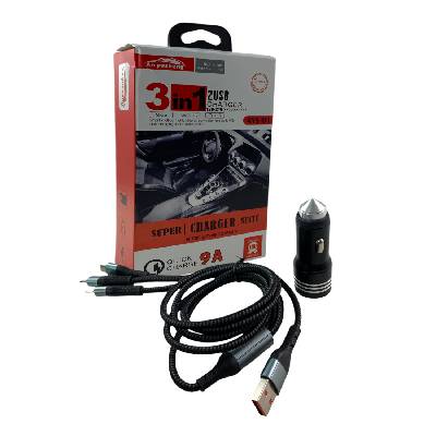 Автомобилно зарядно с 2 usb порта и 3 накрайника (182099pl)