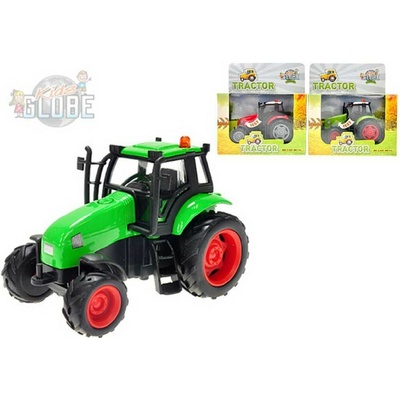 Kids Globe Traktor kov 11 cm na setrvačník na baterie se světlem a zvukem červená zelená světle zelená
