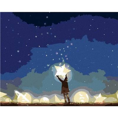 zuty Malování Podle Čísel Chlapec Mezi Zářícími Planetami 80 x 100 Cm Plátno