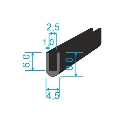 00535008 Pryžový profil tvaru "U", 8x4,5/2,5mm, 70°Sh, EPDM, -40°C/+100°C, černý | Zboží Auto