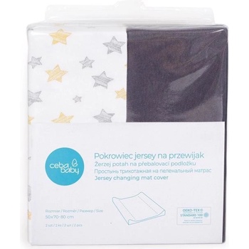 CEBA Poťah na prebaľovaciu podložku 2 ks Dark Grey+Yellow Stars 50x70-80