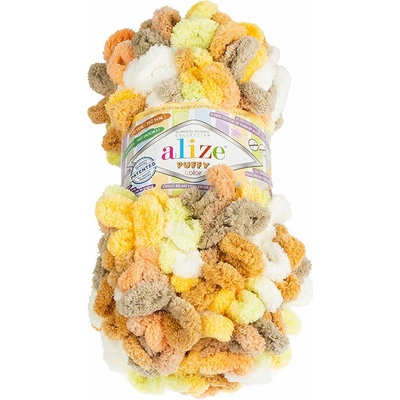 BELLATEX Priadza Puffy color 100 g - 6528 biela, béžová, žltá, zelená