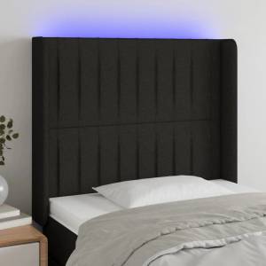 vidaXL LED горна табла за легло, черна, 103x16x118/128 см, плат (3124278)