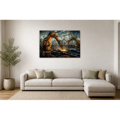 Obraz na plátně – Průmyslová robotická ramena při práci 135 × 90 cm